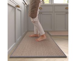 Keukentapijt, wasbaar, antislip, sisal, tapijtloper, jute weven, keukenmat, keukenmat, vuilvangmat, keuken en eetkamer, badmatset, achterkant van natuurlijk rubber, 44 x 75 cm + 44 x 20 cm