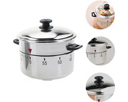 Keukentimer - Mechanische draaitimer - Kookherinnering - Timer - 7*7*16 cm - Geschikt voor senioren om te gebruiken bij het koken en bakken - Zilver