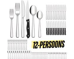 Keukenvriend 12 Persoons Bestekset Essential (72-delig) Zilver - Bestek - Polish doek, Messen, Lepels, Vorken, Steakmessen & Gebaksvorkjes - Bestek Set - RVS - Vaatwasserbestendig - Met garantie