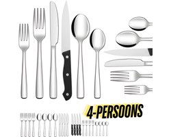 Keukenvriend Bestekset 4 Persoons (24-delig) Zilver | Lepels, Messen, Vorken, Steakmessen & Gebaksvorkjes | Incl. Premium Polish Doek & Luxe Cadeauverpakking | Hoogwaardig Edelstaal - Vaatwasserbestendig - 24 maanden Garantie