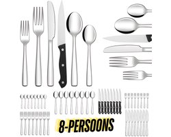 Keukenvriend Bestekset 8 Persoons (48-delig) Zilver | Lepels, Messen, Vorken, Steakmessen & Gebaksvorkjes | Incl. Premium Polish Doek & Luxe Cadeauverpakking | Hoogwaardig Edelstaal - Vaatwasserbestendig - 24 maanden Garantie