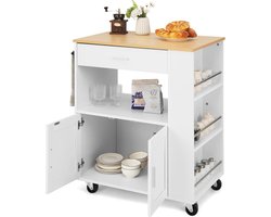 Keukenwagen op Wieltjes - Beweegbaar Keukeneiland met Werkblad en Opbergruimte