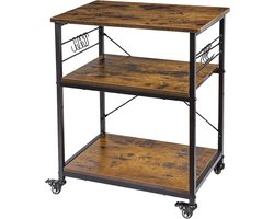 Keukenwagen - Roltafel - Keuken Organiseren - Met 10 Haken - 73.7 cm Hoog - Zwart