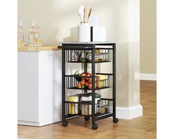 Keukenwagen Verrijdbaar – 49,5 x 31 x 69 cm – Staal En MDF – Lichtgrijs – Met 3 Uittrekbare Manden Voor Keuken En Bar