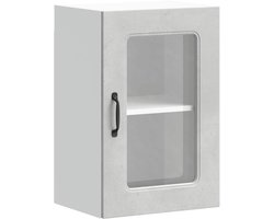 KeukenWandkast | Hangkast | Muurkast | Opbergkast met glazen deur Kalmar bewerkt hout betongrijs