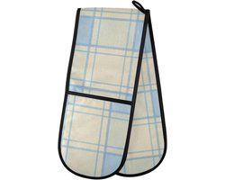Keukenwanten en pannenlappen - Hittebestendige set - Veilig koken - Dubbele functionaliteit - 89x18 cm - Grijze en gele ruiten