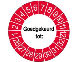 Keuringsstickers Goedgekeurd tot 50 stuks 10 strips 35mm Rode buitenrand