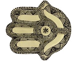 Khamsa Hapjesbord Set - Keramische Serveerschaal met 6 Schaaltjes - Dipschaaltjes & Tapas Set - Borrelplank met Kommetjes - Handgemaakt Serveerbord - 34 x 32 cm - Multicolor
