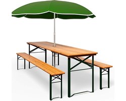Kibus Biertafel met Parasol houder - Picknicktafel - Bierbank en tafel set - 3-delig - Tafel 170x46x75cm - Bank 170x23x46cm - Picknick - Camping - Kinderfeestje