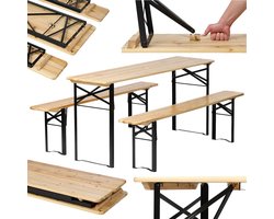 Kibus Biertafel - Picknicktafel - 2 Bierbanken en Tafel - 3-delig - Tafel 170x46x75cm - Bank 170x23x46cm - Tot 250KG per bank - Picknick - Camping - Kinderfeestje