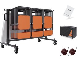 Kibus Klapstoelwagen voor 42 Stoelen - Met wielen - Rek - Opbergwagen - Met koorden & Hoes - Inklapbare stoelen - 183x86x114cm - Excl. stoelen