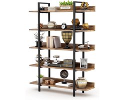 Kibus Open Kast - Room Roomdivider - Industrieel - 5 Planken - Zwart staal - Eikenlook - 180x105x33cm - Boekenkast