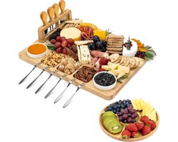 Kicinn Borrelplank - Tapasplank - Kaasplank - Serveerplank - Borrelplank Hout - Incl. Kaasmesjes, Vorkjes, schaaltjes en extra Serveerplank – Bamboe
