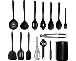 Kicinn Keukengerei set - Keukengerei Houder - Kookgerei - Kookgerei Set - BPA vrij - 15 delige set - Zwart