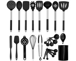 Kicinn Keukengerei set - Keukengerei Houder - Kookgerei - Kookgerei Set - BPA vrij - 27 delige set - Zwart