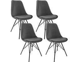 Kick kuipstoel Velvet donkergrijs - zwart frame - set van 4