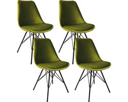Kick kuipstoel Velvet groen - zwart frame - set van 4