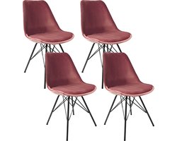 Kick kuipstoel Velvet roze - zwart frame - set van 4