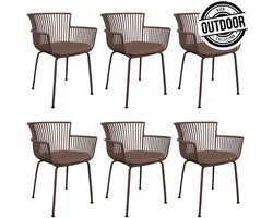 KICK® OTIS Tuinstoelen – Set van 6 – Met Armleuningen – Met Zitkussen – Kunststof – Bruin