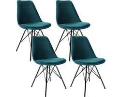KICK® VELVET Kuipstoelen Blauw – Set van 4 – Eetkamerstoelen – Velvet – Zwart Frame