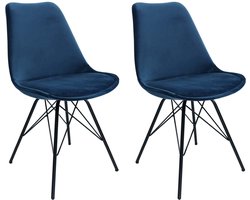 KICK® VELVET Kuipstoelen Donkerblauw – Set van 2 – Eetkamerstoelen – Velvet – Zwart Frame