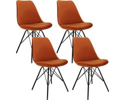 KICK® VELVET Kuipstoelen Oranje – Set van 4 – Eetkamerstoelen – Velvet – Zwart Frame