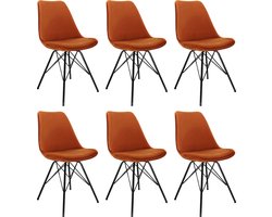 KICK® VELVET Kuipstoelen Oranje – Set van 6 – Eetkamerstoelen – Velvet – Zwart Frame