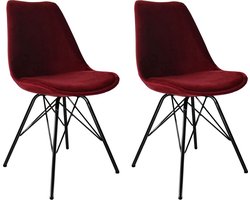 KICK® VELVET Kuipstoelen Rood – Set van 2 – Eetkamerstoelen – Velvet – Zwart Frame
