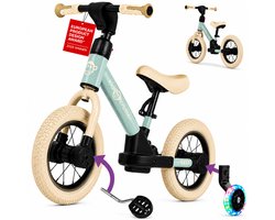 Kidcruiser Loopfiets 2+ jaar - Optioneel met LED Zijwieltjes & Trappers - 3-in-1 Kinderfiets - 12 inch – Zacht Groen & Creme wit – Modulair Design