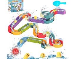 Kiddel XL Waterbaan & Glijbaan Badset – 66-delige DIY Waterbaan met Eendjes & Watermolens – Montessori Badspeelgoed voor Kinderen vanaf 3 Jaar – Bouwset voor Badkamer, Douche & Bad
