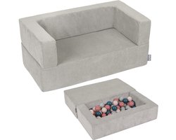 KiddyMoon Kinderbank En 100 Ballen/7Cm Voor Kinderen Zachte Schuim Sofa Licht Modulaire Sofa Veelzijdig Afneembare Hoes Perfect Om Te Spelen Leren En Ontspannen, Licht Grijs: Donker Turquoise/Pastel Beige/Groen Grijs/Zalm Kleuren