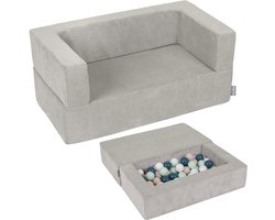 KiddyMoon Kinderbank En 100 Ballen/7Cm Voor Kinderen Zachte Schuim Sofa Licht Modulaire Sofa Veelzijdig Afneembare Hoes Perfect Om Te Spelen Leren En Ontspannen, Licht Grijs: Donker Turquoise/Pastel Beige/Wit/Mint