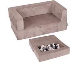 KiddyMoon Kinderbank En 100 Ballen/7Cm Voor Kinderen Zachte Schuim Sofa Licht Modulaire Sofa Veelzijdig Afneembare Hoes Perfect Om Te Spelen Leren En Ontspannen, Donker Beige: Pastel Beige/Grijs/Wit/Zwart