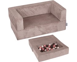 KiddyMoon Kinderbank En 100 Ballen/7Cm Voor Kinderen Zachte Schuim Sofa Licht Modulaire Sofa Veelzijdig Afneembare Hoes Perfect Om Te Spelen Leren En Ontspannen, Donker Beige: Pastel Beige/Zalm Kleuren/Bruin