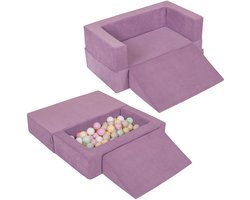 KiddyMoon Kinderbank Modulair Met Zacht Kruisje En 100 Ballen/7Cm Voor Kinderdagverblijf Comfortabele Veelzijdige Geribbelde Stof Afneembare Hoes Perfect Om Te Spelen En Te Relaxen, Paars: Pastel Beige/Pastel Geel/Wit/Mint/Poeder Roze