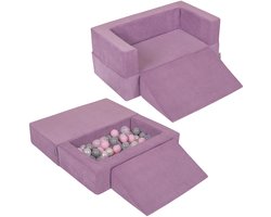 KiddyMoon Kinderbank Modulair Met Zacht Kruisje En 100 Ballen/7Cm Voor Kinderdagverblijf Comfortabele Veelzijdige Geribbelde Stof Afneembare Hoes Perfect Om Te Spelen En Te Ontspannen, Paars: Parel/Grijs/Transparant/Poederroze