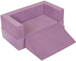 KiddyMoon Kinderbank Modulair Met Zacht Kruisje Voor Kinderkamer Comfortabele Veelzijdige Geribbelde Stof Afneembare Hoes Perfect Om Te Spelen En Te Ontspannen, Paars