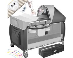KIDIZ® Campingbedje Reisbedje Reiswieg Babybedje 3 in 1 Combi Set Ledikant met Verschoningsmatje Klamboe Kinderbox Baby vanaf de geboorte tot 15 kg Luchtige zijwanden met zijingang Opvouwbare Draagtas - Grijs