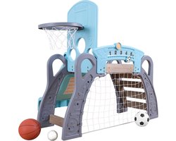 KidKraft 5-in-1 Sport Klimrek voor Peuters met Glijbaan, Voetbaldoel, Basketbalring en 3 Ballen, Binnen- en Buiten Speeltoestel