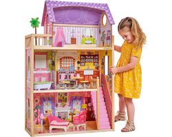 Kidkraft 65092 Poppenhuis Kayla, Houten Poppenhuis Inclusief Meubilair En Accessoires, 3 Verdiepingen, Hoge Speelset Voor Poppen Van 30 cm, Meerkleurig, 73.66 x 33.66 x 114.3 cm