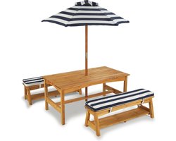KidKraft Houten Kinder buitentafel en bankjes set marineblauw/hout