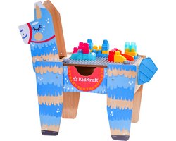 KidKraft Llama Piñata Bouwstenen Tafel - Activiteiten Tafel - Speeltafel voor Kinderen - Kindertafel - Bouwtafel met Blokken - Inclusief 50 blokken - 75,1 x 41 x 70,2 cm - Hout - Blauw