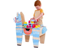 KidKraft Llama Pinata Building Bricks Table - Kindertafel - Speeltafel - Bouwtafel met 50 blokken - Bouwstenen Tafel - Activiteiten Tafel - Speeltafel voor Kinderen - Met Blokken - 75,1 x 41 x 70,2 cm - Hout - Blauw