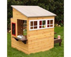 KidKraft Modern houten kinder speelhuis voor buiten - 158 cm hoog - met kinderkeuken, brievenbus en grill set – houten speeltuinhuis
