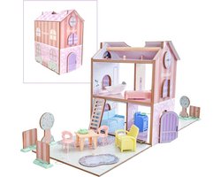 KidKraft Play and Store inklapbaar klein Houten Poppenhuis met 36 accessoires