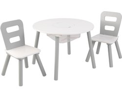KidKraft Set met ronde opbergtafel en 2 stoelen - grijs en wit