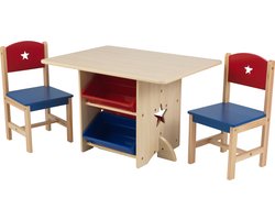 KidKraft Star Tafel - Kinderbureau - Speeltafel voor Kinderen - Kindertafel met 2 Stoeltjes - Tafelset - Hout - Blauw/Rood