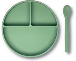 Kids Cultures - Baby Bord met Zuignap incl. Lepel - Kinderbord, Babybord, Kinderservies, Baby Servies, Babybestek - 100% Siliconen BPA-vrij - Oven, Vriezer en Vaatwasserbestendig - Groen
