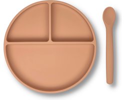 Kids Cultures - Baby Bord met Zuignap incl. Lepel - Kinderbord, Babybord, Kinderservies, Baby Servies, Babybestek - 100% Siliconen BPA-vrij - Oven, Vriezer en Vaatwasserbestendig - Oud Roze