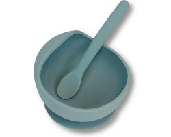 Kids Cultures - Baby Kommetje met Zuignap Incl. Lepel - Kinderkom, Kinderbord, Babybord, Kinderservies, Baby Servies, Babybestek - 100% Siliconen - Magnetron, Oven, Vriezer en Vaatwasserbestendig - Blauw